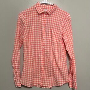 J. Crew Womens Button Down Shirt XS Pink Gingham Plaid Cotton Preppy Coastal